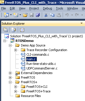 The RTOS project viewed inside the compiler development tool