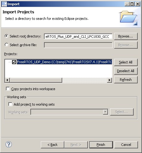 Selecting the LPC1830 Embedded Ethernet project