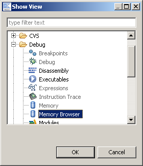 opending the embedded RAM browswer window in LPCXpresso