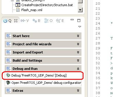 Starting a debugging session in the LPCXpresso embedded IDE