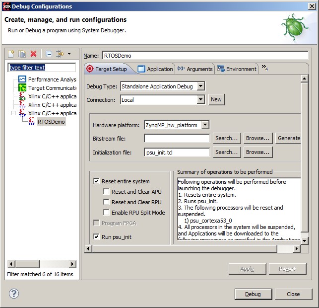 64-bit ARM Cortex-A53 target setup tab