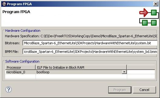 Programming the bitstream into the Spartan-6 FPGA