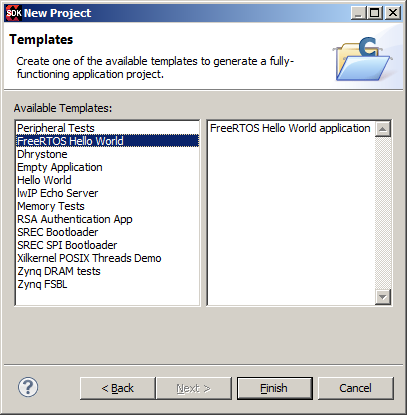 Selecting the RTOS hello world template