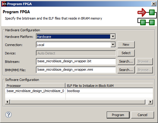 programming the Kintex FPGA ready to run the RTOS demo on the MicroBlaze